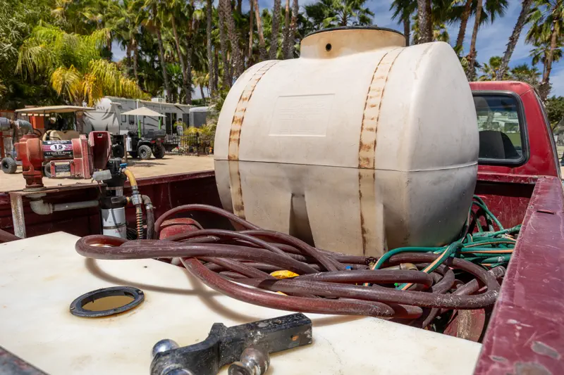 Water tank and hoses