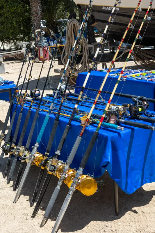 Rack of trolling outfits