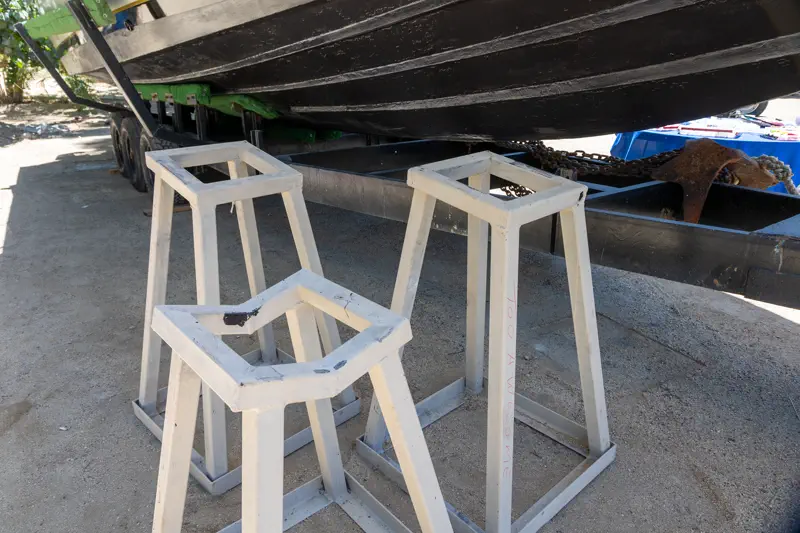 Hull supported on stands