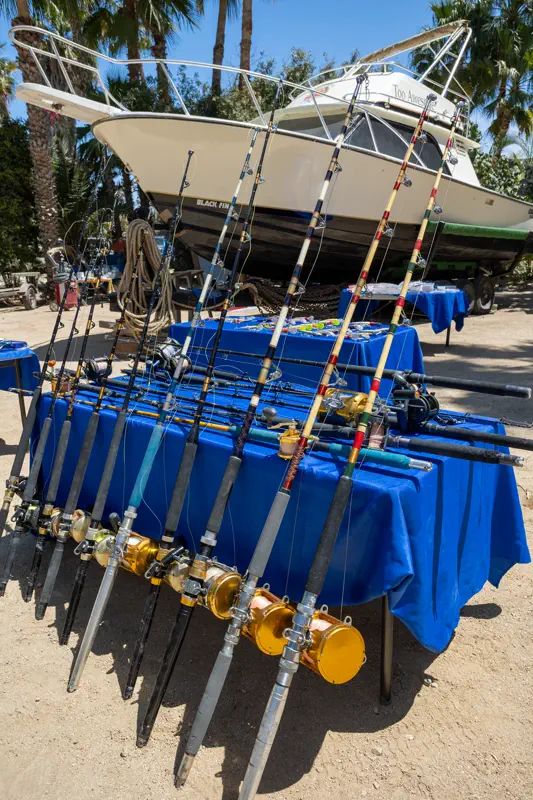 Rod rack alongside the boat