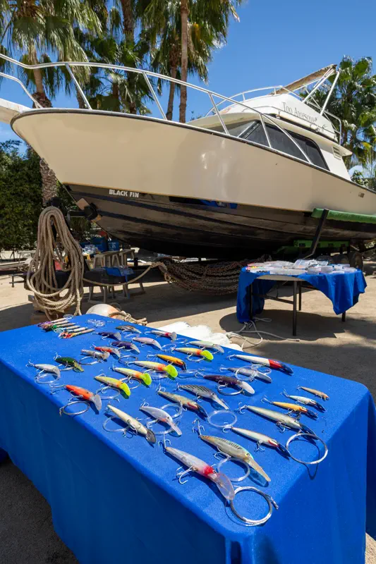 Tackle laid out shoreside